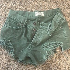 We The Free Green Jean Shorts Distressed Cut-Off